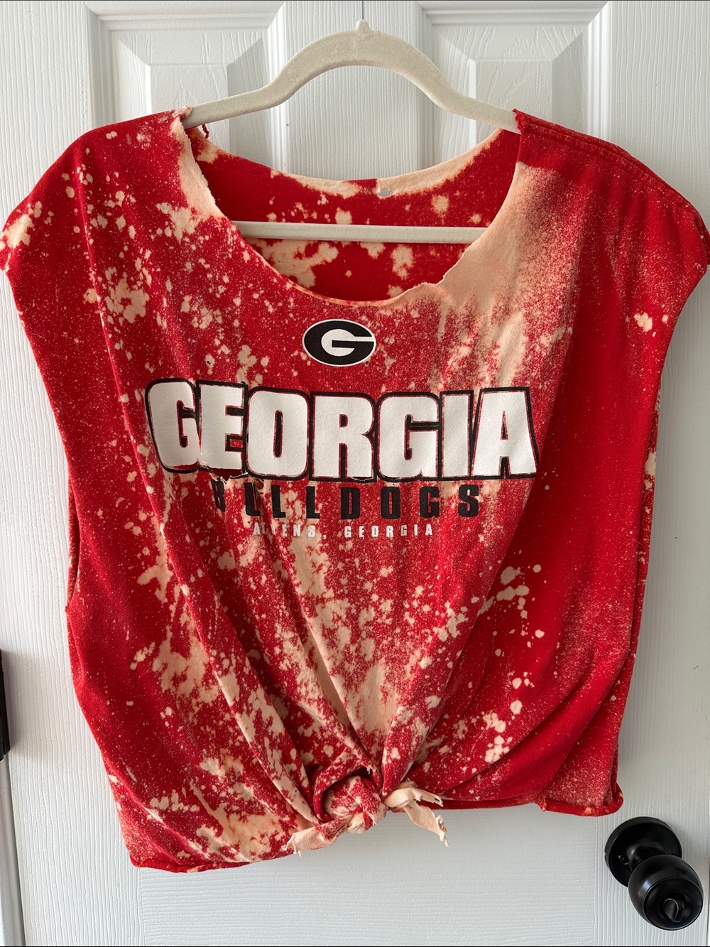 Georgia Bulldogs Red Bleached Knot Front Women's Top